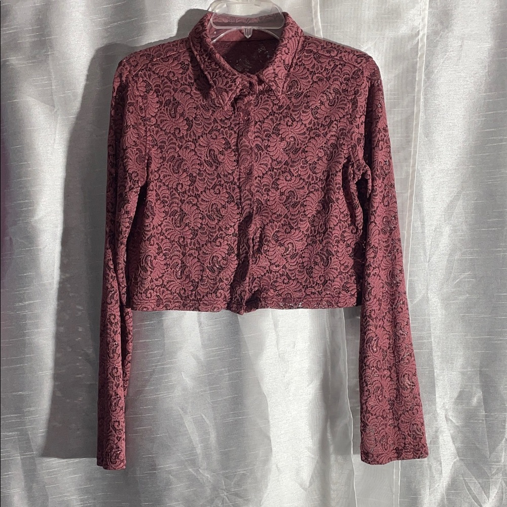 Lace L/S cropped collared jacket
